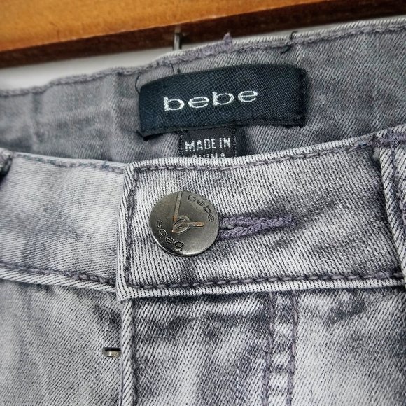 BEBE Skinny Fit Jeans Gray Wash Rhinestones Sz 24 - Picture 4 of 5